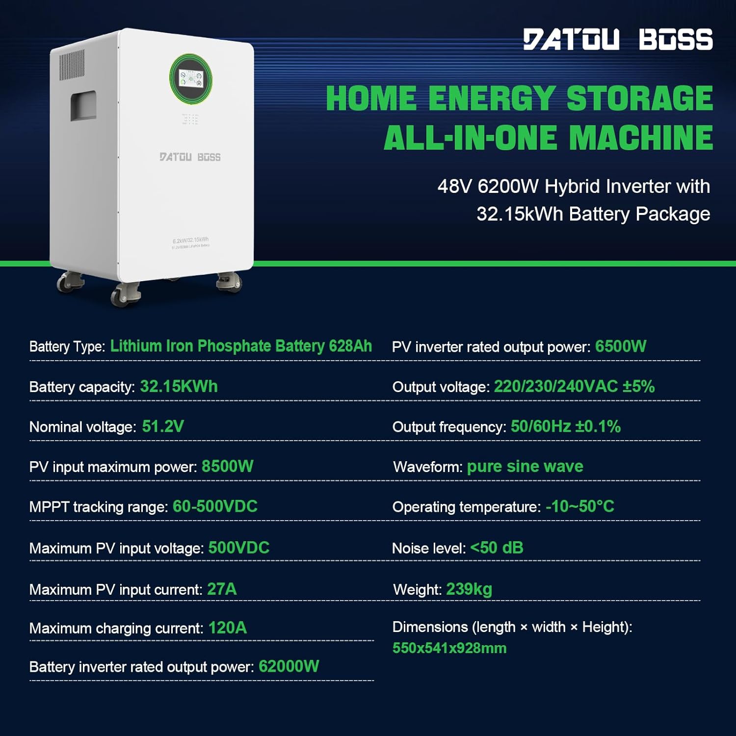 DATOUBOSS Hybrid Solar Inverter and Battery System Technical Specifications