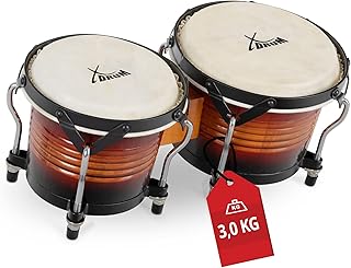 XDrum Bongos Pro Vintage Sunburst - 2 Trommeln mit 6,5" (17 cm) und 7,5" (20 cm) Durchmesser - Bongotrommeln mit stimmbaren Naturfellen und Stimmschlüssel - Holztrommeln Rotbraun