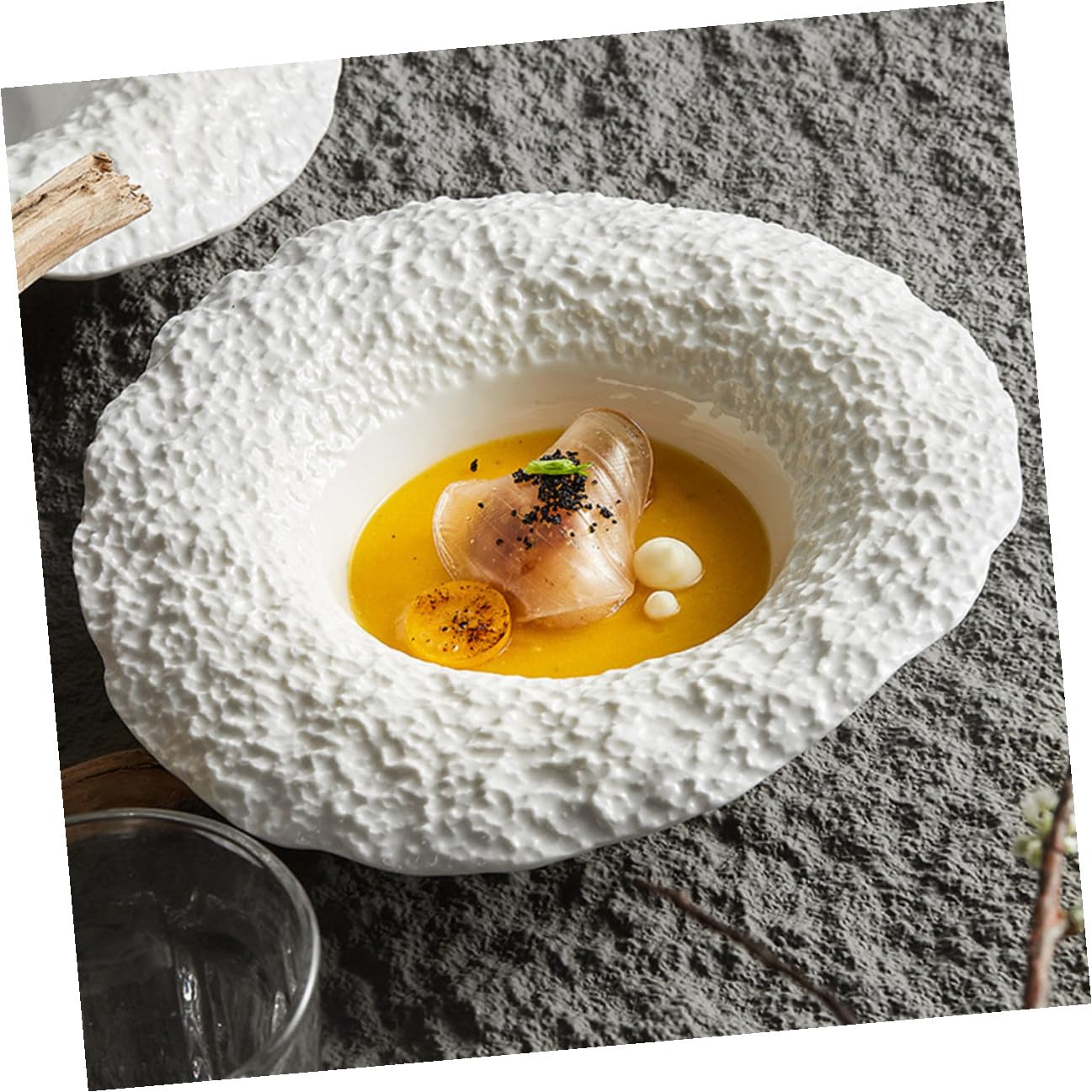 BESPORTBLE Assiette Creuse En Céramique Effet Roche 25 Cm, Assiette à Pâtes Et Salade, Vaisselle Robuste Pour Repas Maison, Usage Familial Et Restaurant, Service