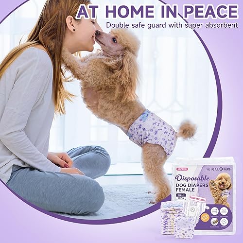 Miniatura 4 de MICOOYO Pañales desechables para perras hembras, pañales para perras femeninas, pañales súper absorbentes para mascotas, pañales de espuma con