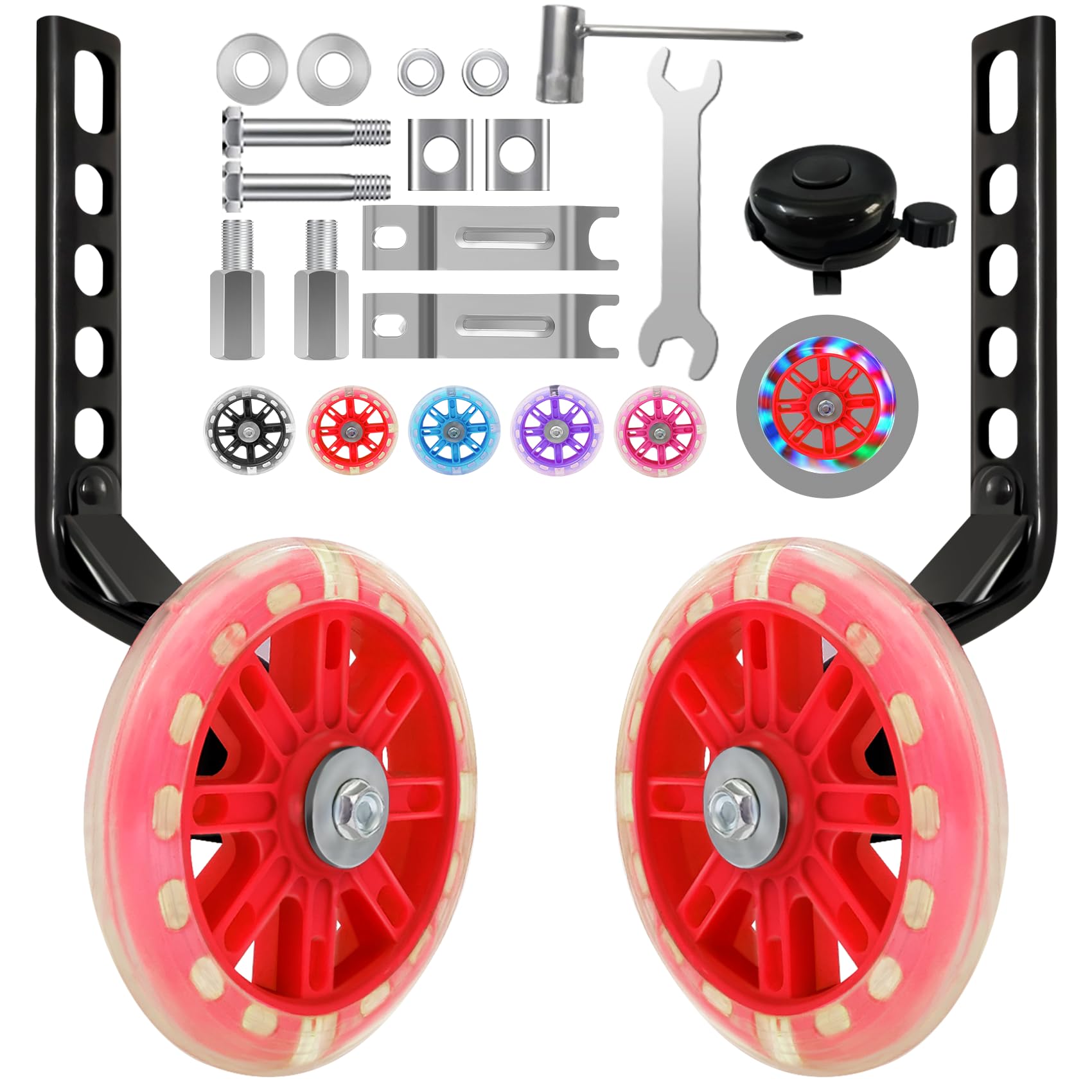 HAWENS Bike Training Wheels Mute Flash Wheels with Adjustable Bicycle Stabilizer Mounted Kit Compatible for 12 14 16 18 20 inch Single Speed Bike