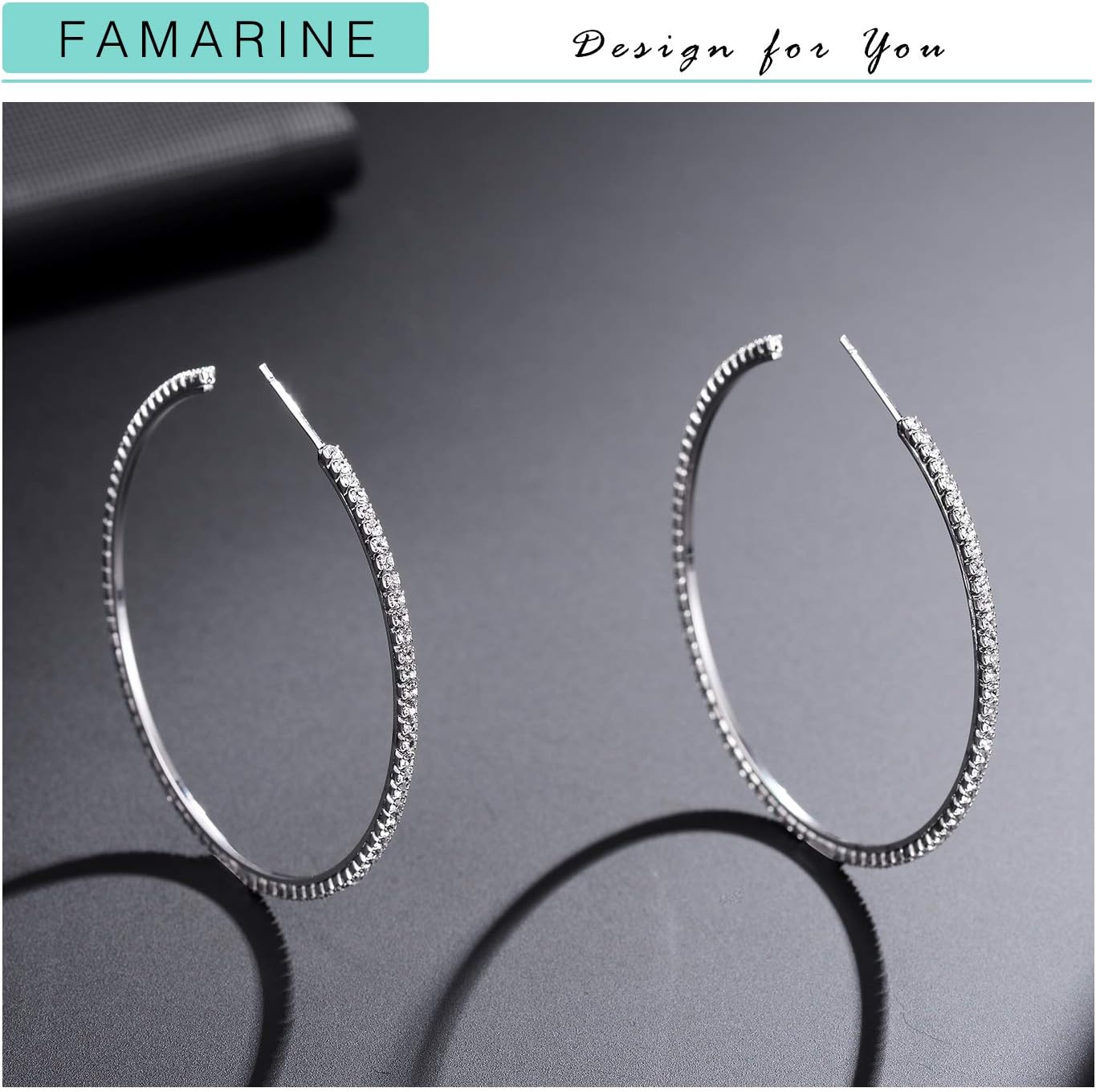 FAMARINE Gold Silver CZ Open C Hoops Earrings, Crystal Cubic Zirconia Hoop Earring Gift for Women - Image 5