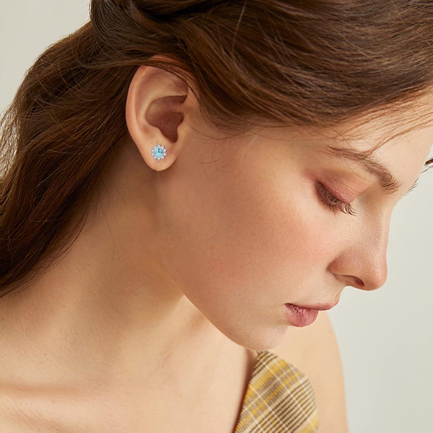 Turquoise/Moonstone Earrings 925 Sterling Silver Celtic Knot/Bohemia Style Stud Earrings Jewelry for Women Hypoallergenic Earrings for Sensitive Ears - Image 6