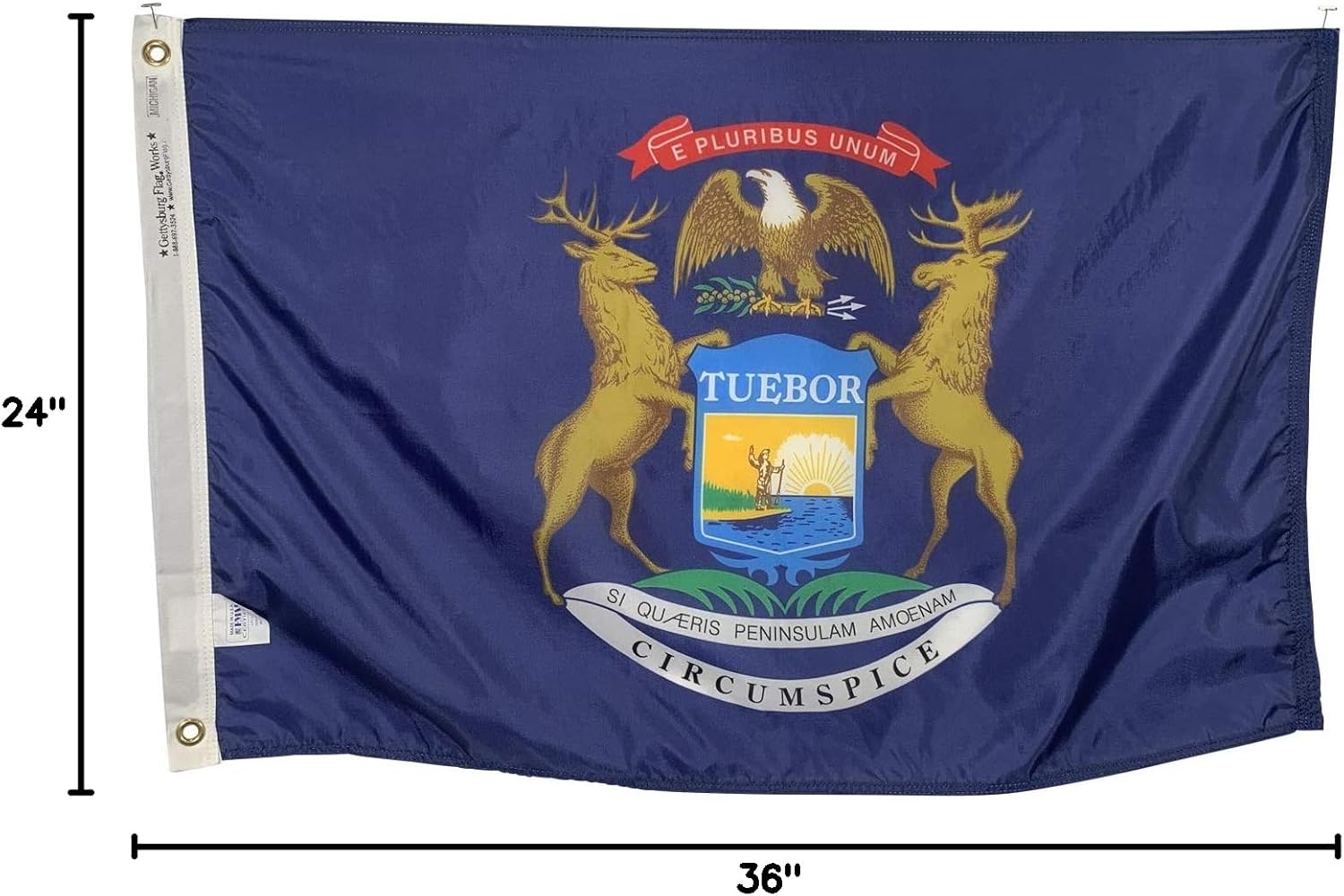 2x3' State of Michigan Flag - All Weather Nylon & Reinforced Fly End Stitching - Made in USA