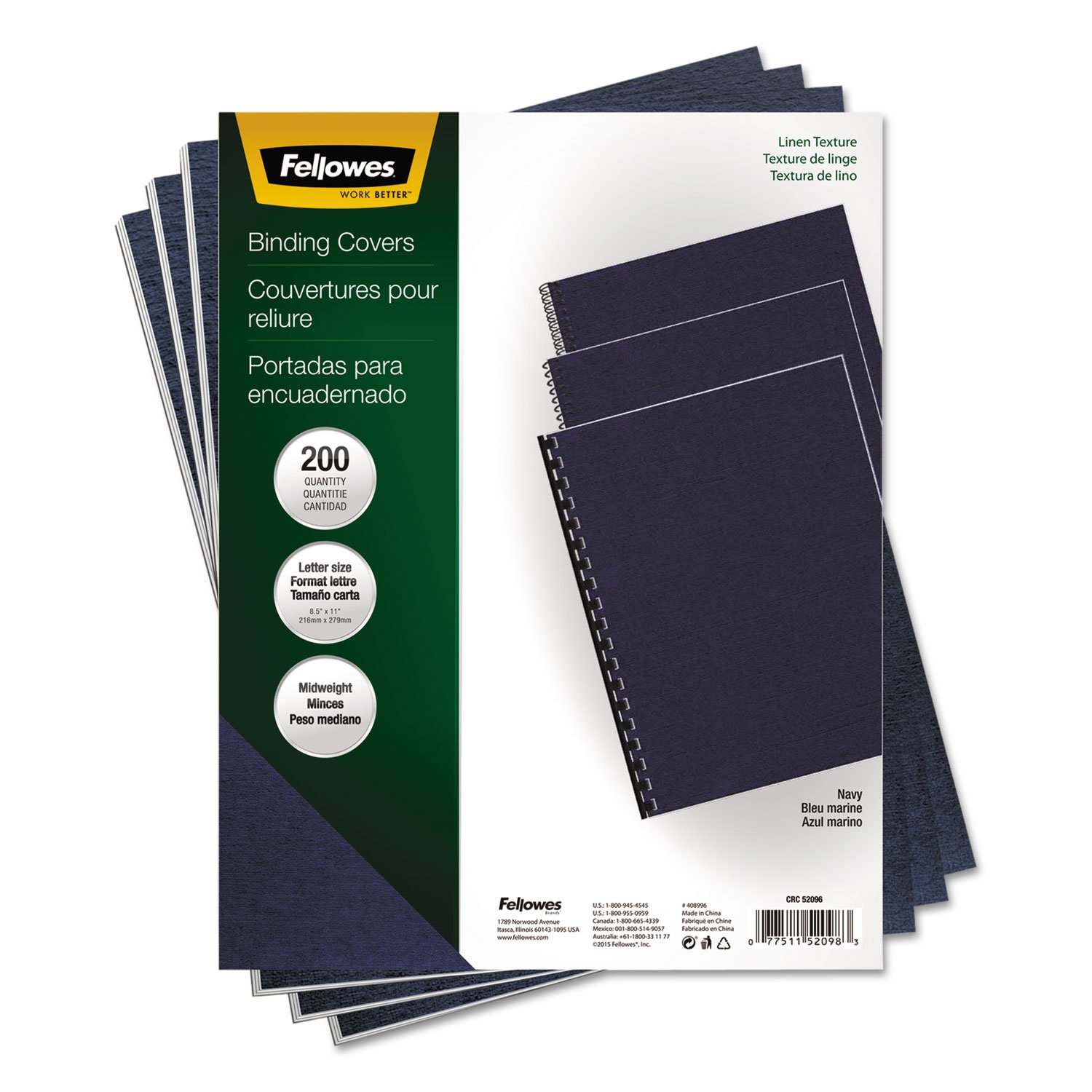 Fellowes 52113 - Coperture per rilegatura in lino, 28 x 21 cm, confezione da 200, colore: Blu navy