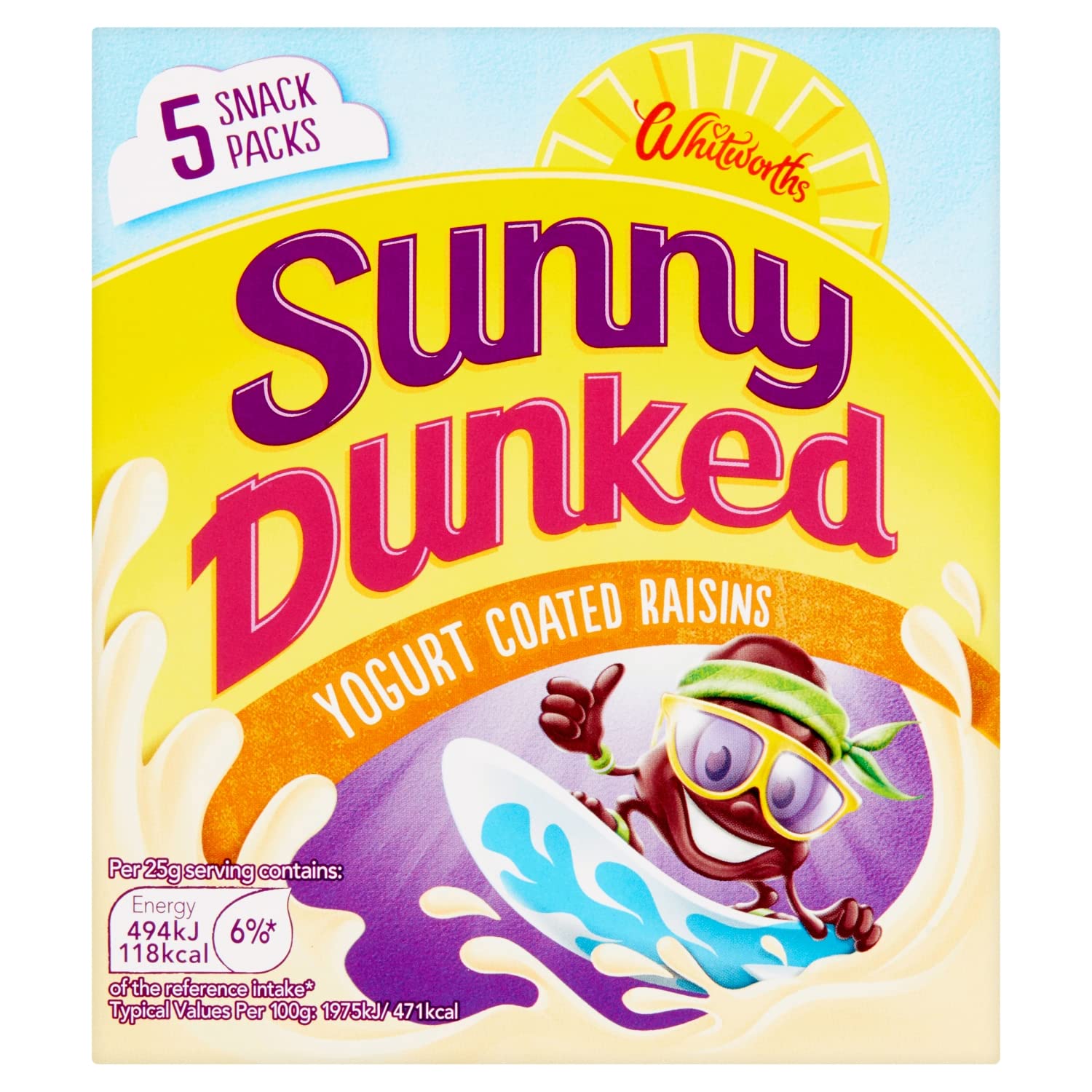 Whitworths Sunny Dunked Yogurt Coated Raisins, 5 x 25g
