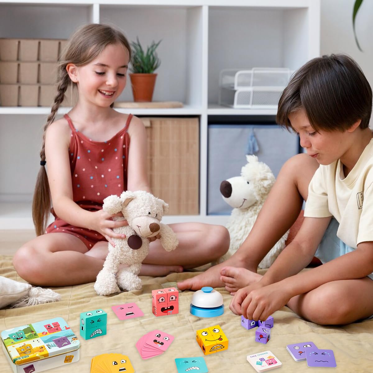 Cubo de Que Cambia la Cara, Juguete de Rompecabezas Montessori, Rompecabezas de Cubo de de Madera, Juego de 3D para niños de 3 años en adelante (con Campana)
