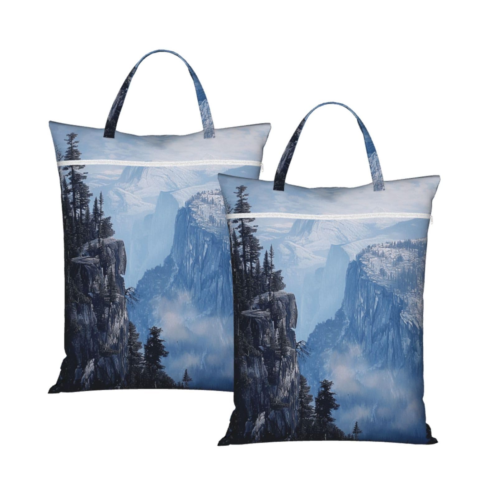 Large Travel Laundry Bags,Canadian Smokey Mountain Cliff Print with Handle Foldable Laundry Bag for Holidays Gym Swimming and Family Trips, 2Pcs