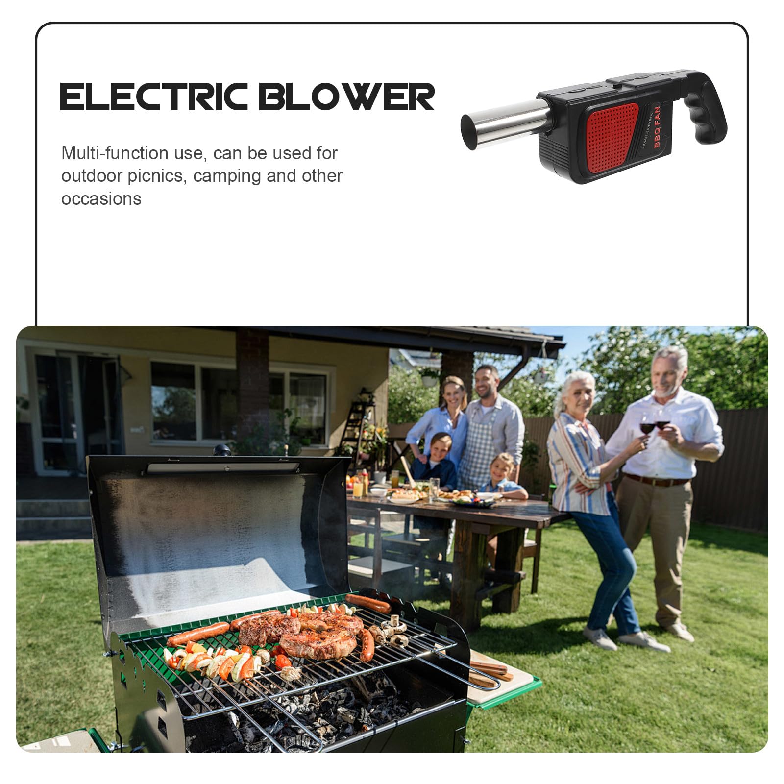 Soffiatore Elettrico Abs Acciaio 2 Pezzi Nero per Barbecue | Compatto e Portatile, Funziona 4 Batterie Aa, Uso per Campeggio e Picnic