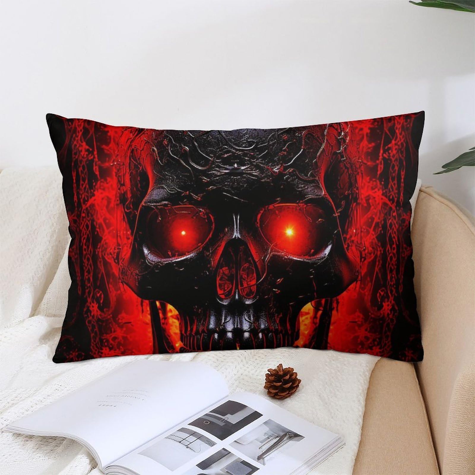 NTVOWPZO Decoration Throw Pillow Covers 12 "x20 Pillowcases Covers Black and Red Skull Soft Pillowcases Modern Farmhouse Home Decor Sofa Cushions Covers for Couch Bed Living Room