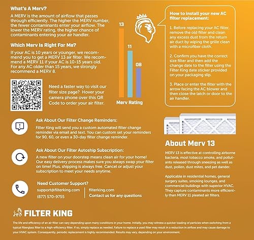 Miniatura 3 de Filter King Filtro de aire 12x12x1  Paquete de 4  Filtros plisados MERV 13 HVAC para horno AC  HECHO EN EE. UU.  Tamaño real 11.5 x 11.5 x .75