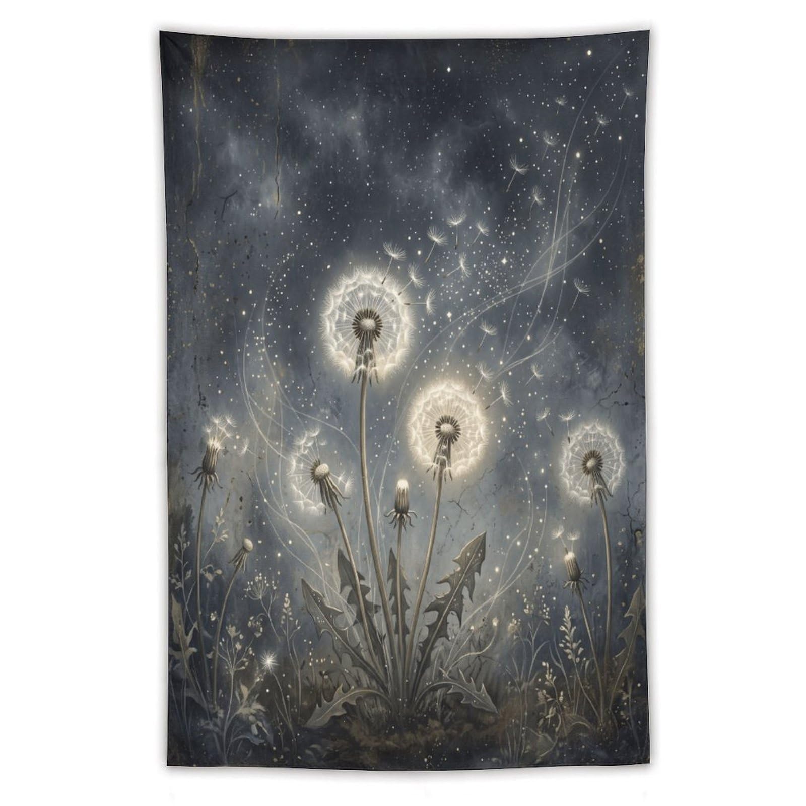 Dandelion Moon Wall Tapestry, Fantasy Illustration Style, Apartment