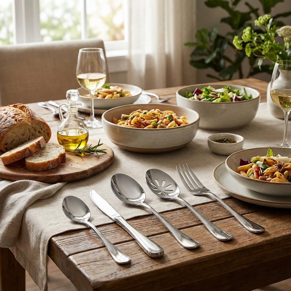 Nice Kitchen Silverware Set, Heavy Duty Stainless Steel Cutlery Set with Wide Handles, Mirror Polished Utensils Spoons and Forks Set for Kitchen, Dishwasher Safe, 5 Piece
