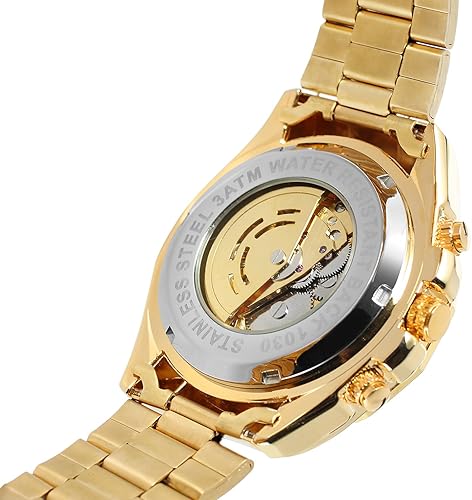 Miniatura 6 de FORSINING Reloj de esqueleto analógico automático para hombre con pulsera de acero inoxidable, Oro, Automático, reloj esqueleto