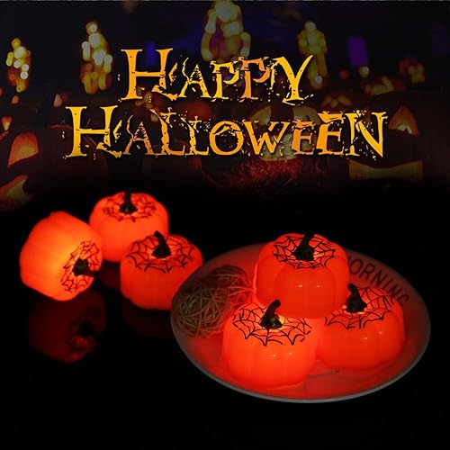 Miniatura 4 de Luces de calabaza de Halloween, 12 luces LED de calabaza, luces de té de calabaza, mini candelita decorativa naranja para decoración de Halloween,