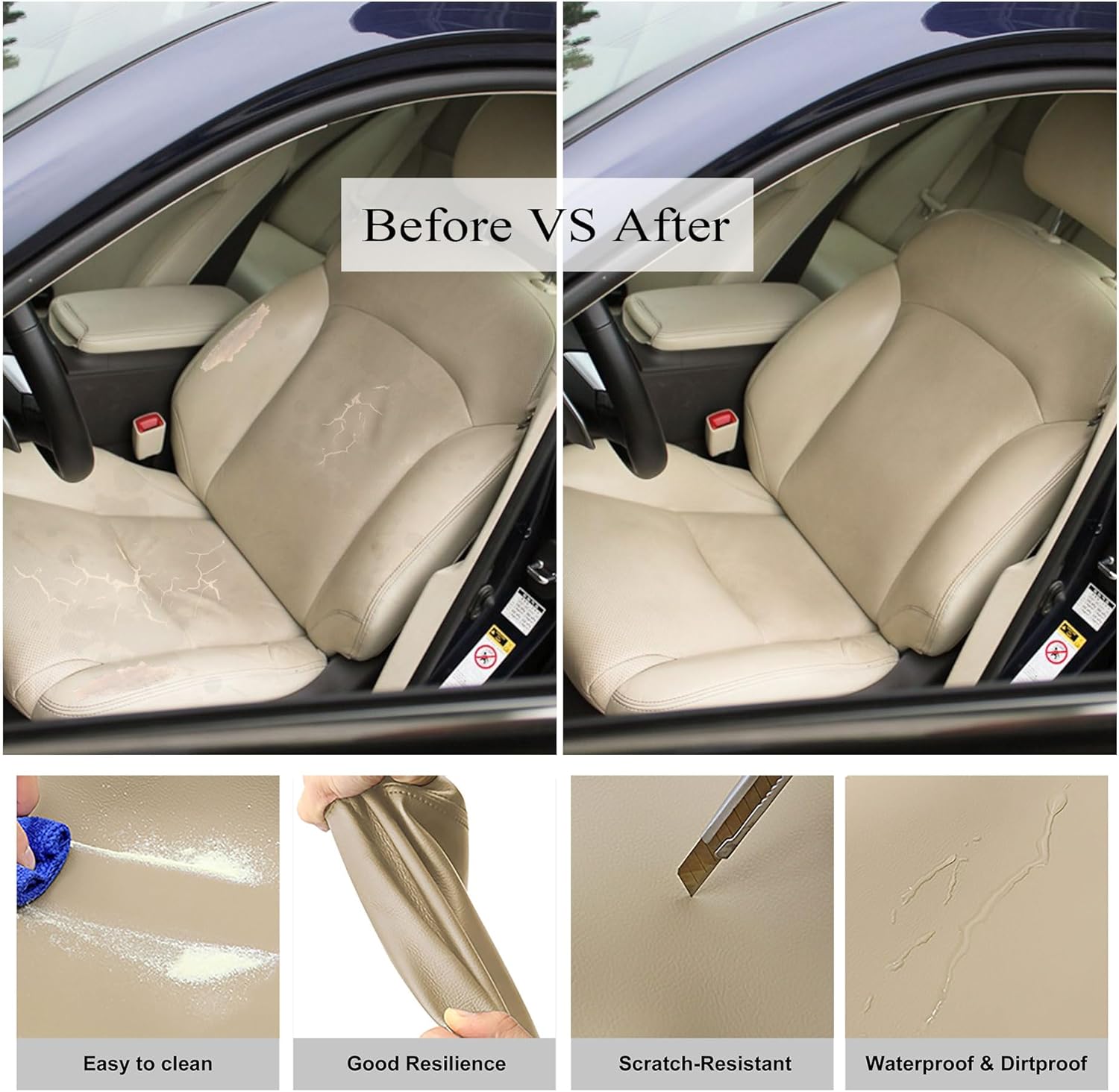 Driver Side Bottom Perforated Leather Seat Cover Tan Compatible with Lexus IS250 IS350 2006 2007 2008 2009 2010 2011 2012 2013