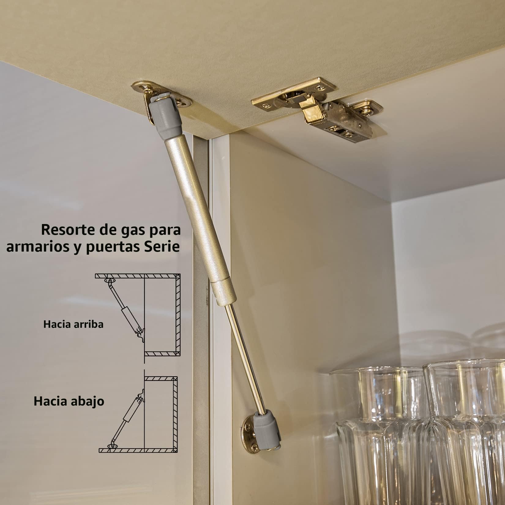 Pistones a Gas, 100N 10KG Resorte de Gas para Puertas Armario Muebles de Cocina Elevación Neumática Lid Stay Elevables Bisagra，Hidráulico Amortiguador de Gas