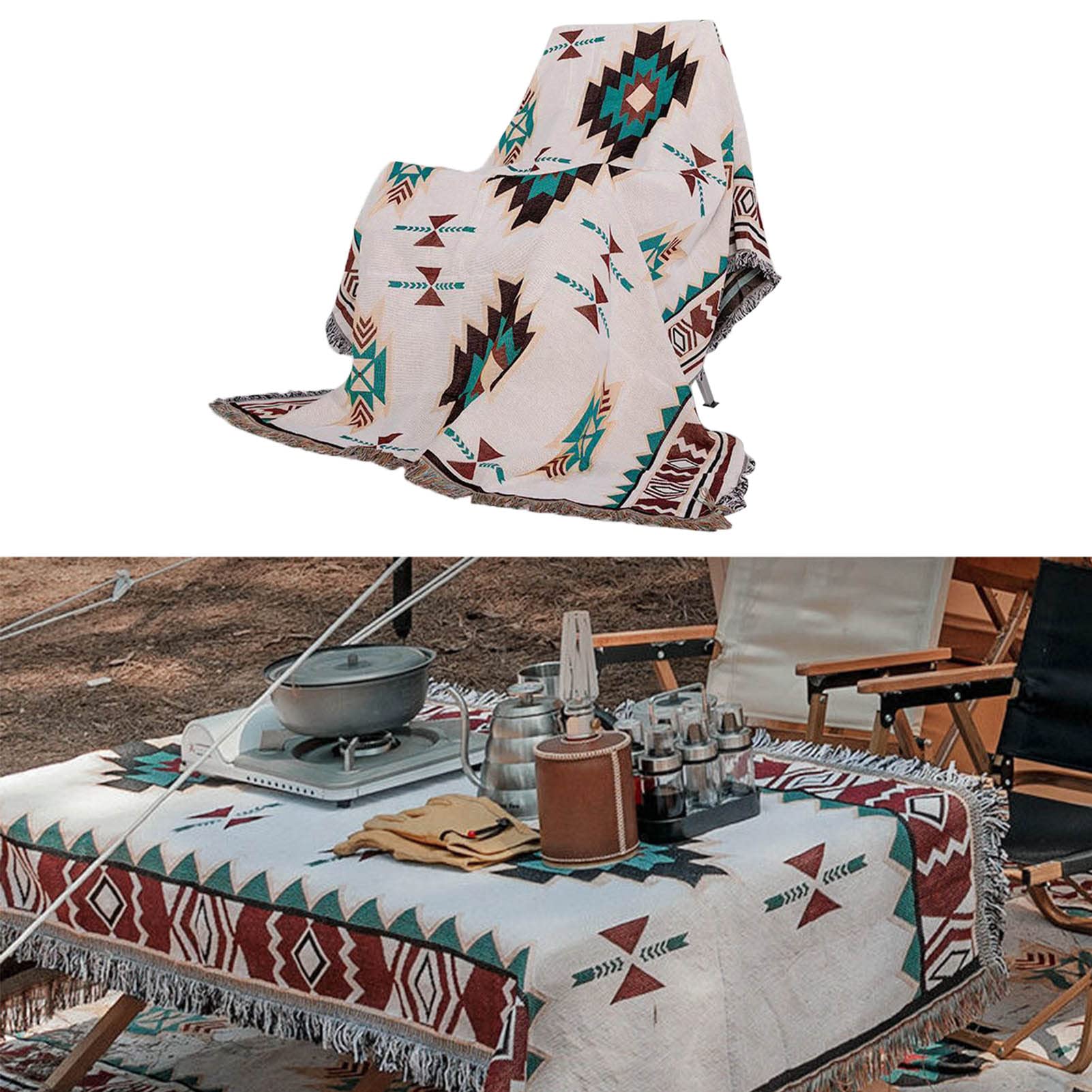 ZDAGELD Weiche Camping-Tischdecke aus Baumwolle, Retro-Picknick-Tischdecke Im Ethnischen Indischen Stil für Outdoor-Reisen, Geeignet für den Täglichen