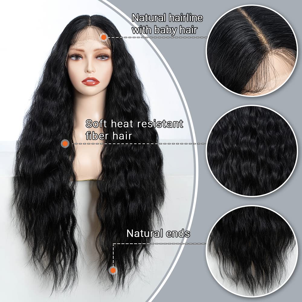 FASHION IDOL Parrucche lunghe ondulate sintetiche con pizzo frontale 30 pollici con parte centrale profonda parrucche di capelli per bambini per donne resistente al calore