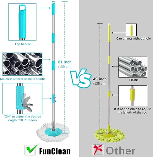 Miniatura 3 de FunClean - Trapeador giratorio y cubo, trapeador y cubo con escurridor para el hogar, herramienta de limpieza de piso giratorio de 360 grados con 6