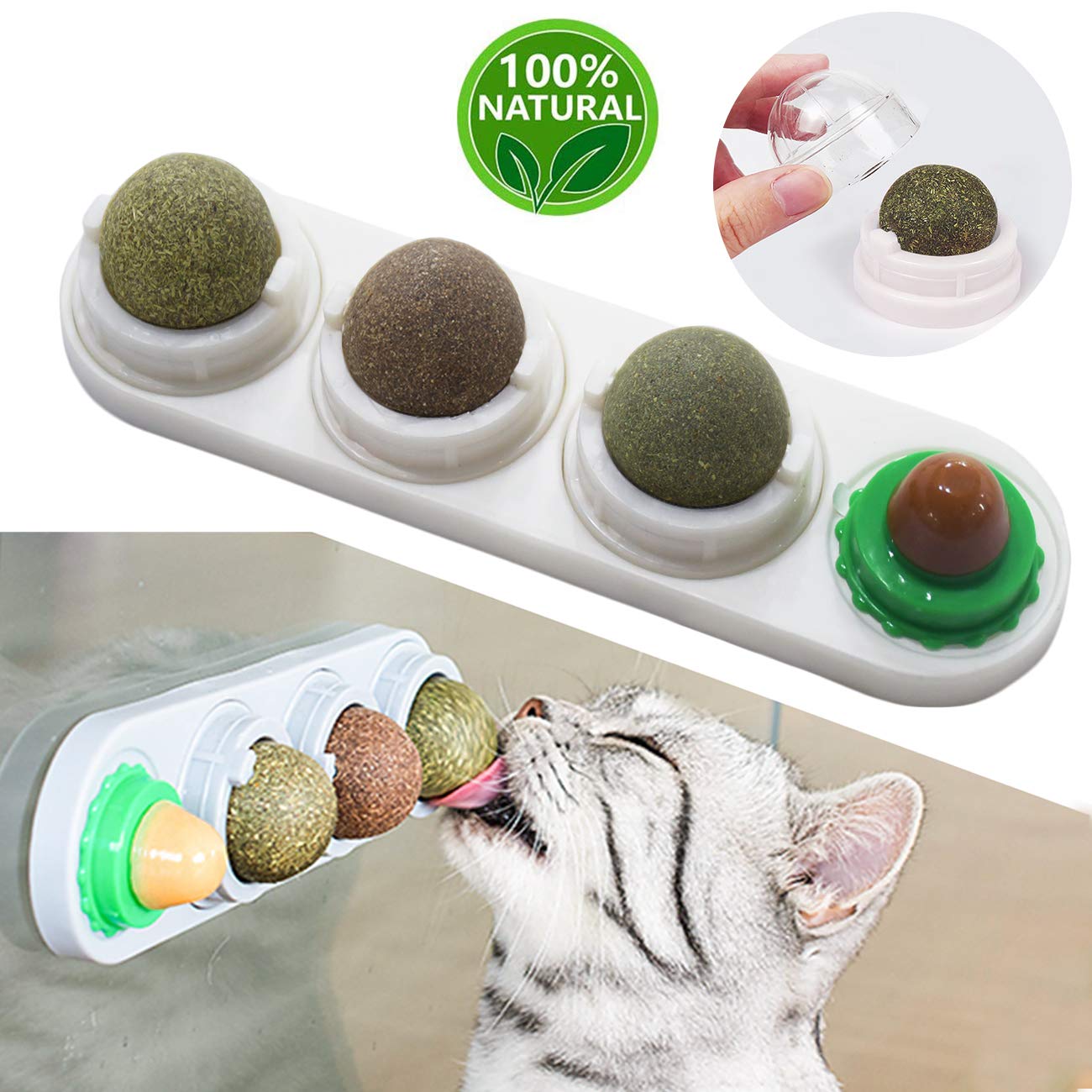 Malier Catnip Toy for Cats, Catnip Edible Balls Natural Rotatable Licking Treats Toys for Cats Kitten Kitty