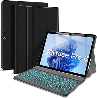Microsoft Surface Pro 8 Case with Keyboard 2021, 7-Color Backlight Magnetic Detachable Wireless Bluetooth Keyboard with Slim Lightweight Protective Cover Case for Surface Pro 8 13" 2021 Tablet