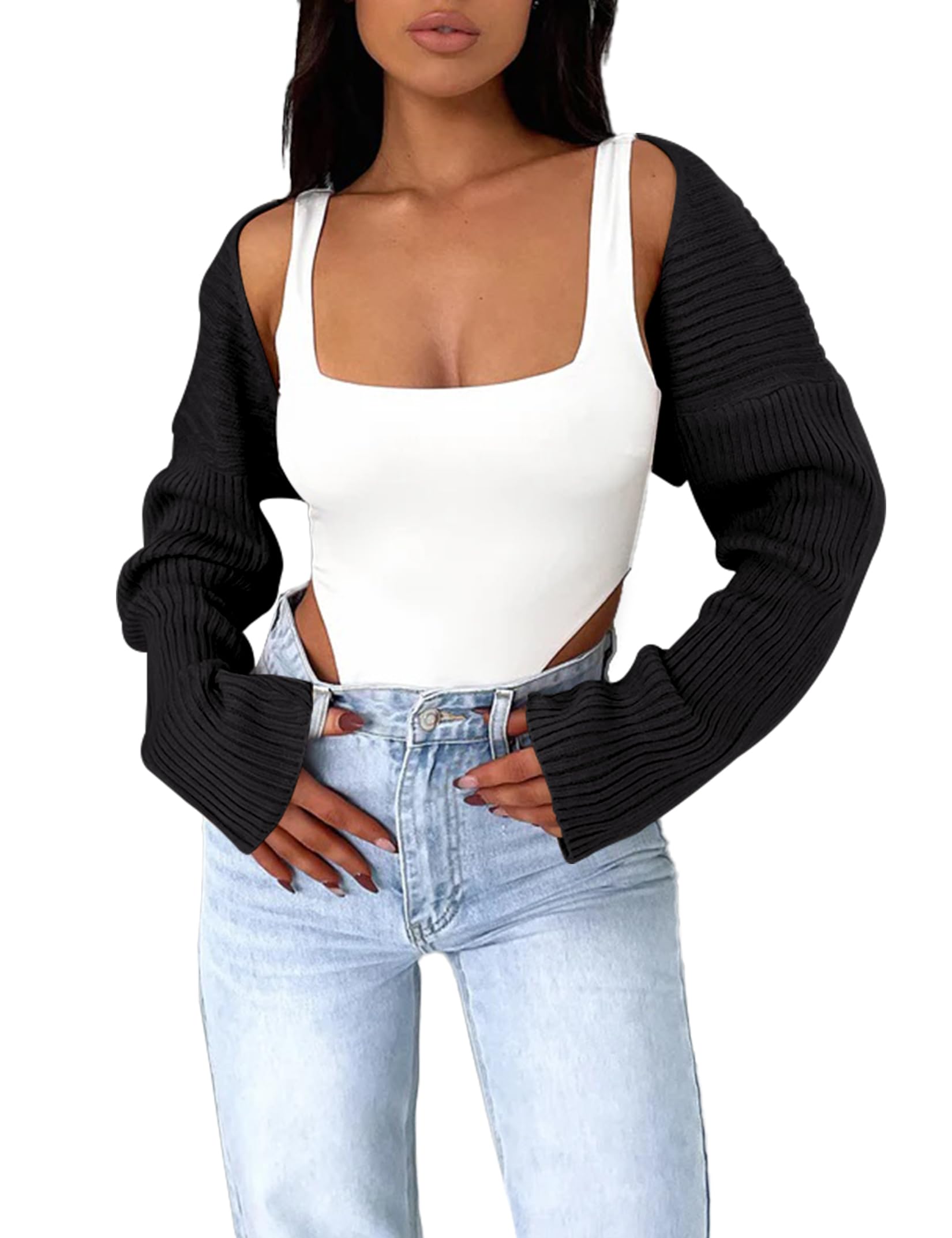 Photo 1 of ***SEE NOTES***MACNOORA Women's Crop Cardigan Drop Shoulder Knit Bolero Shrug Sweater Y2K Cute Top Fashion Trendy Outfit, Black XL