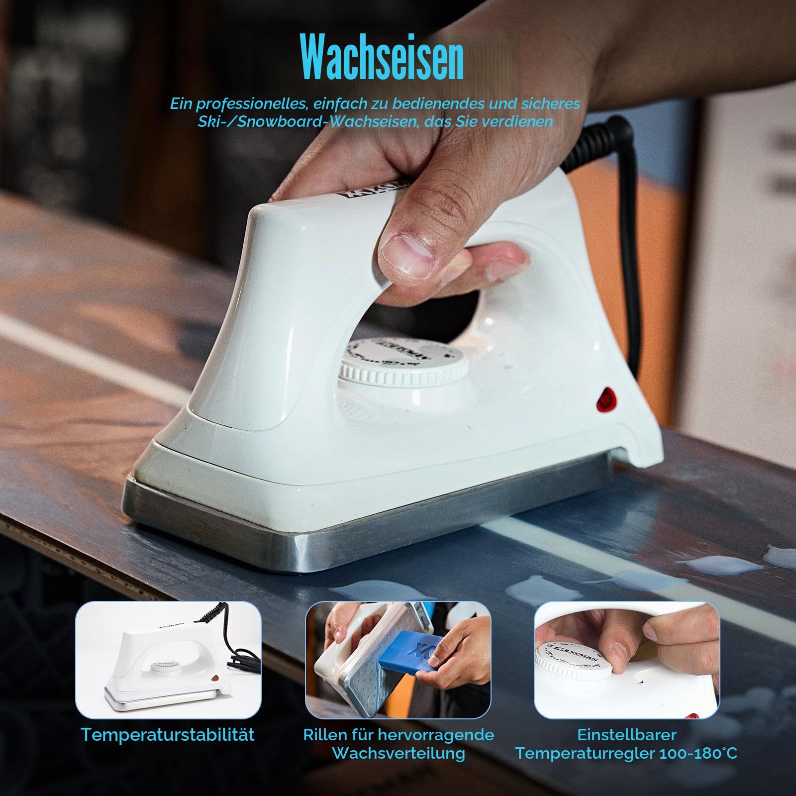 XCMAN Komplettes Ski Snowboard Tuning und Waxing Kit mit Wachseisen, Universalwachs, Kantenstimmer, Bürste, Wachsschaber, Ptex