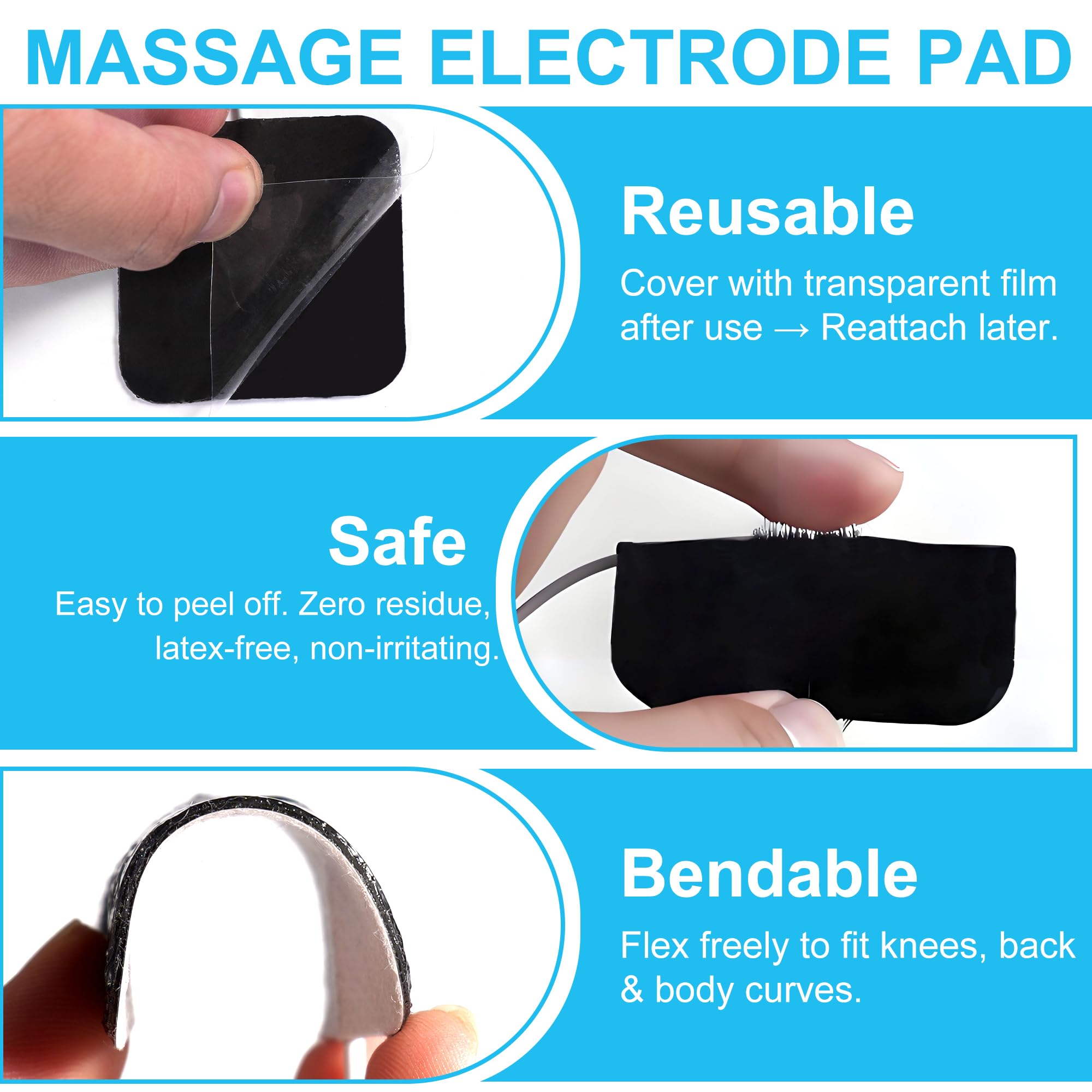 Elettrodi per Elettrostimolatore 50x50 mm 36 Pezzi, pad di ricambio autoadesivi e riutilizzabili, compatibili con dispositivi TENS/EMS, con connettore pin da 2 mm