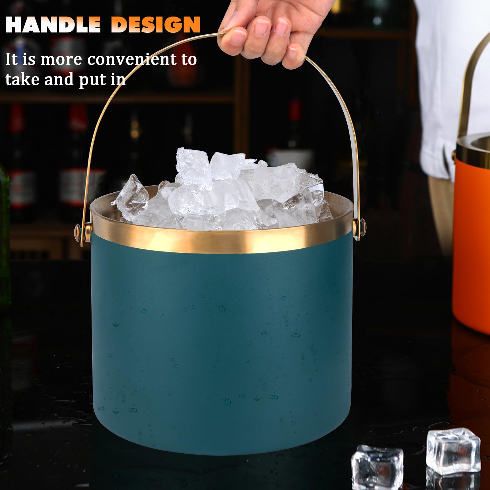 Cubitera de hielo de acero inoxidable de 3 litros, cubos de hielo para fiestas con tapa, cubo de hielo para bar de cócteles