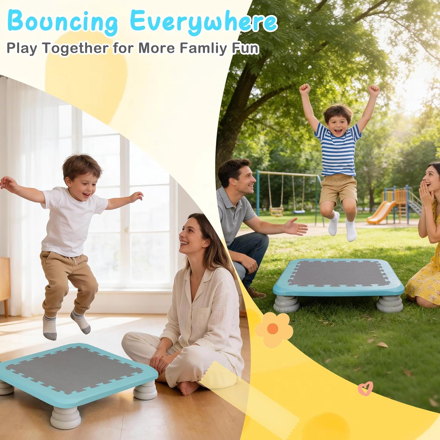 Mini Trampoline Bounce Board for Kids, 25 Inch Sensory Trampoline Indoor Outdoor for Balance & Coordination, Non-Slip Rebounder Board for Toddlers & Children, Max Load 220 lbs