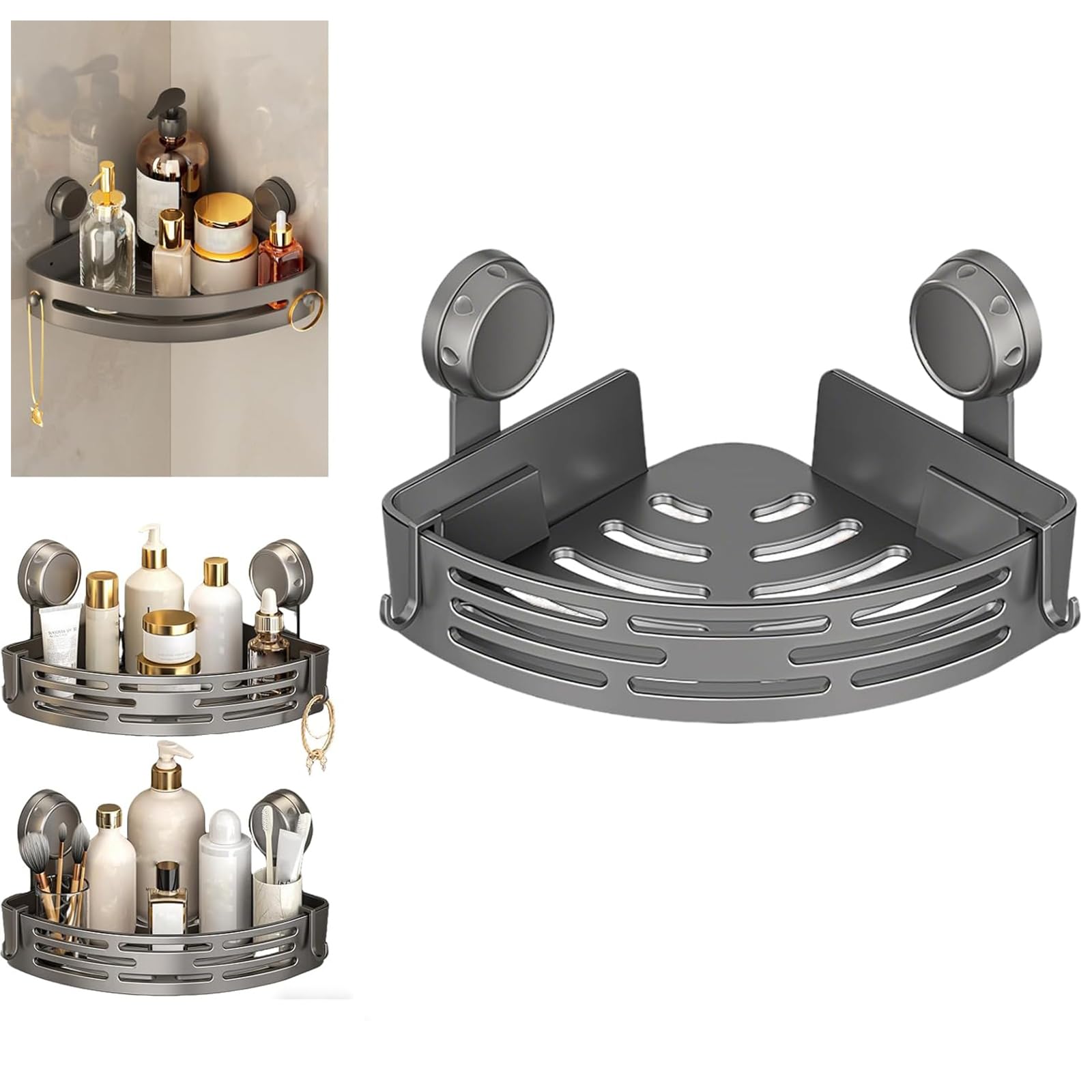 Suction Cup Corner Shower Shelf Aluminum Upgrade Suction Cup Shower Organizer Removable Waterproof Rustproof Shower Shelf Bathroom Decor