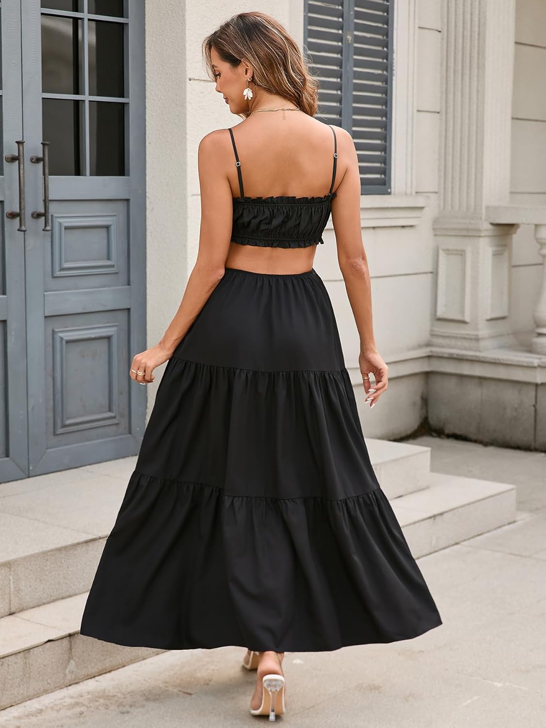 XinFSh Women's Summer Spaghetti Maxi Dress Boho Backless Milkmaid Cutout Dresses Casual Flowy Long Beach Vacation Sundress - Image 5