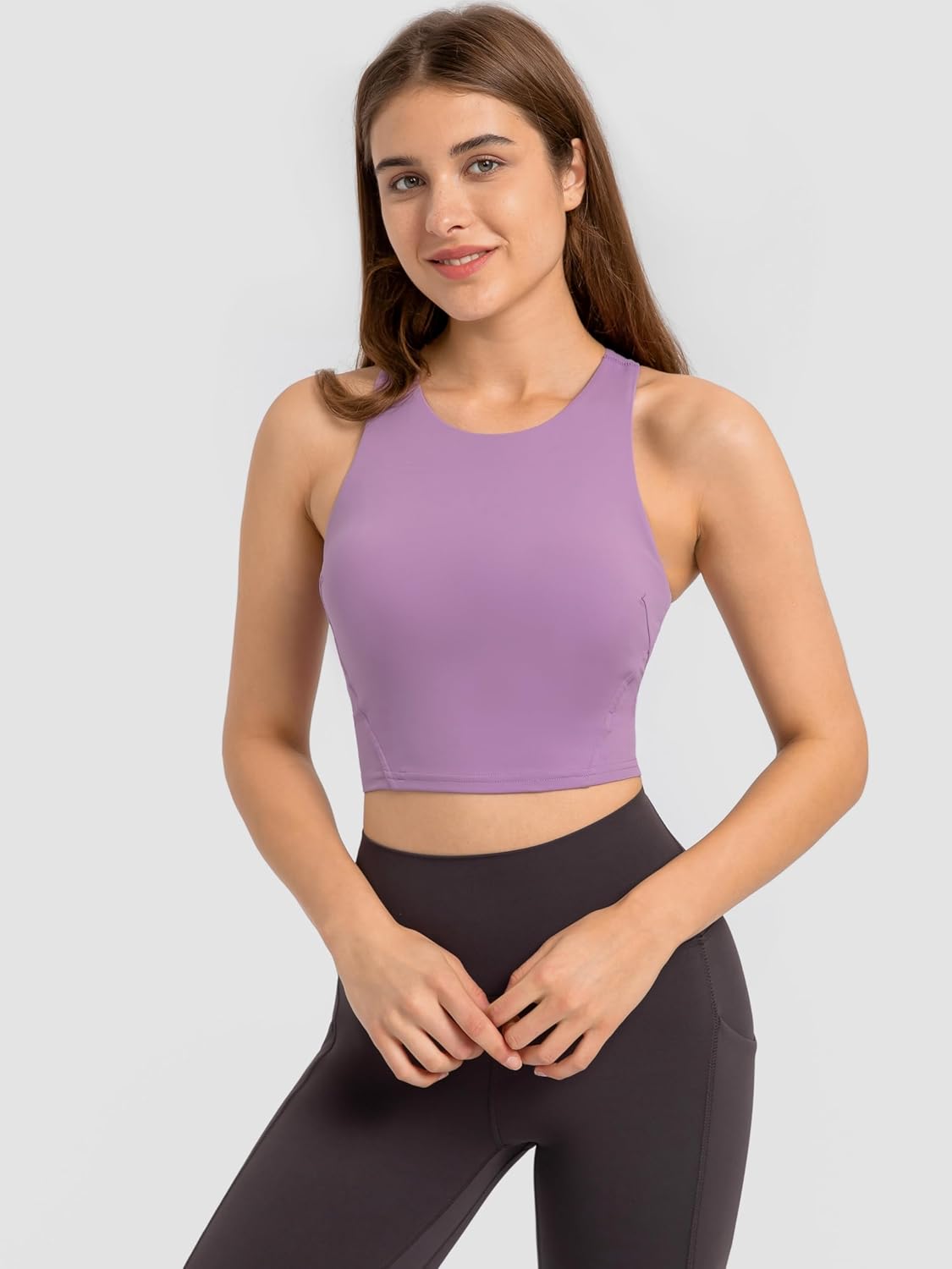 ABOCIW High Neck Longline Sports Bras for Women Racerback Padded Workout Crop Tank Tops with Built in Bra