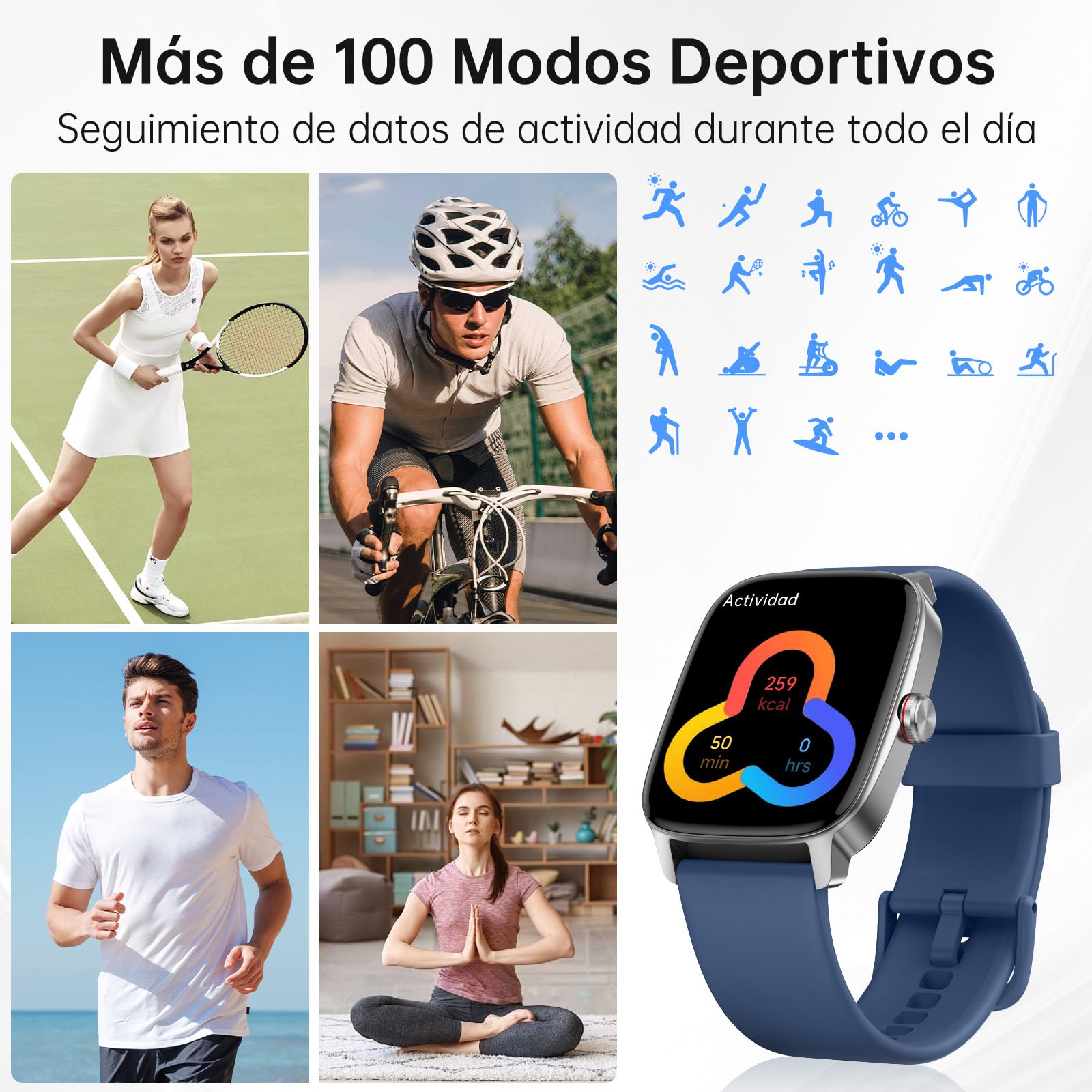 Reloj Inteligente Mujer Hombre con Llamadas Bluetooth y Voz AI, 1.85'' Smartwatch con Whatsapp Notificación, Pulsómetro/SpO2/Sueño/Podómetro, 110+ Modos Deportivos, Impermeable IP68 para iOS/Android