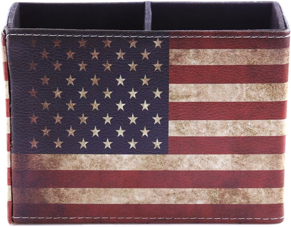 Vintage Pen Pencil Holder Remote Control Storage Box Desktop Organizer for Home Office Decor - (American Flag)