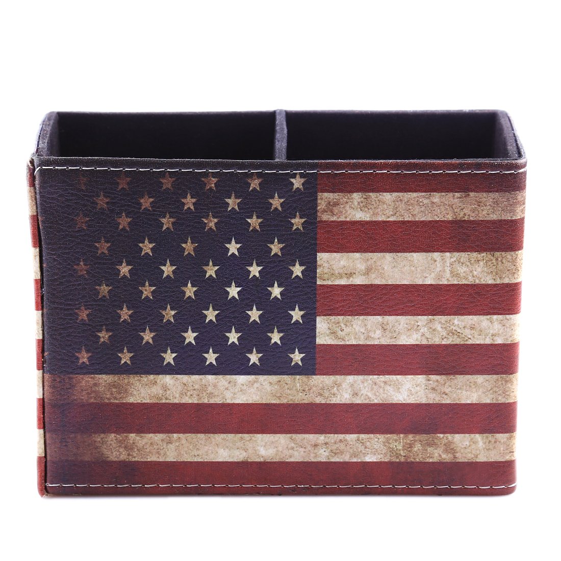 Vintage Pen Pencil Holder Remote Control Storage Box Desktop Organizer for Home Office Decor - (American Flag)