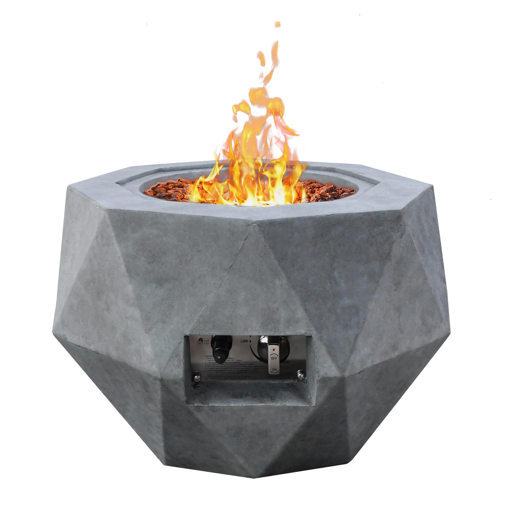 Kante Concrete Propane Fire Pit Table, 50,000 BTU Geometric Fire Pit Table with Tray Style Lid for Outside, 25" D X 18.5" H Smokeless Gas Fire Pit with Dust Covers, Concrete