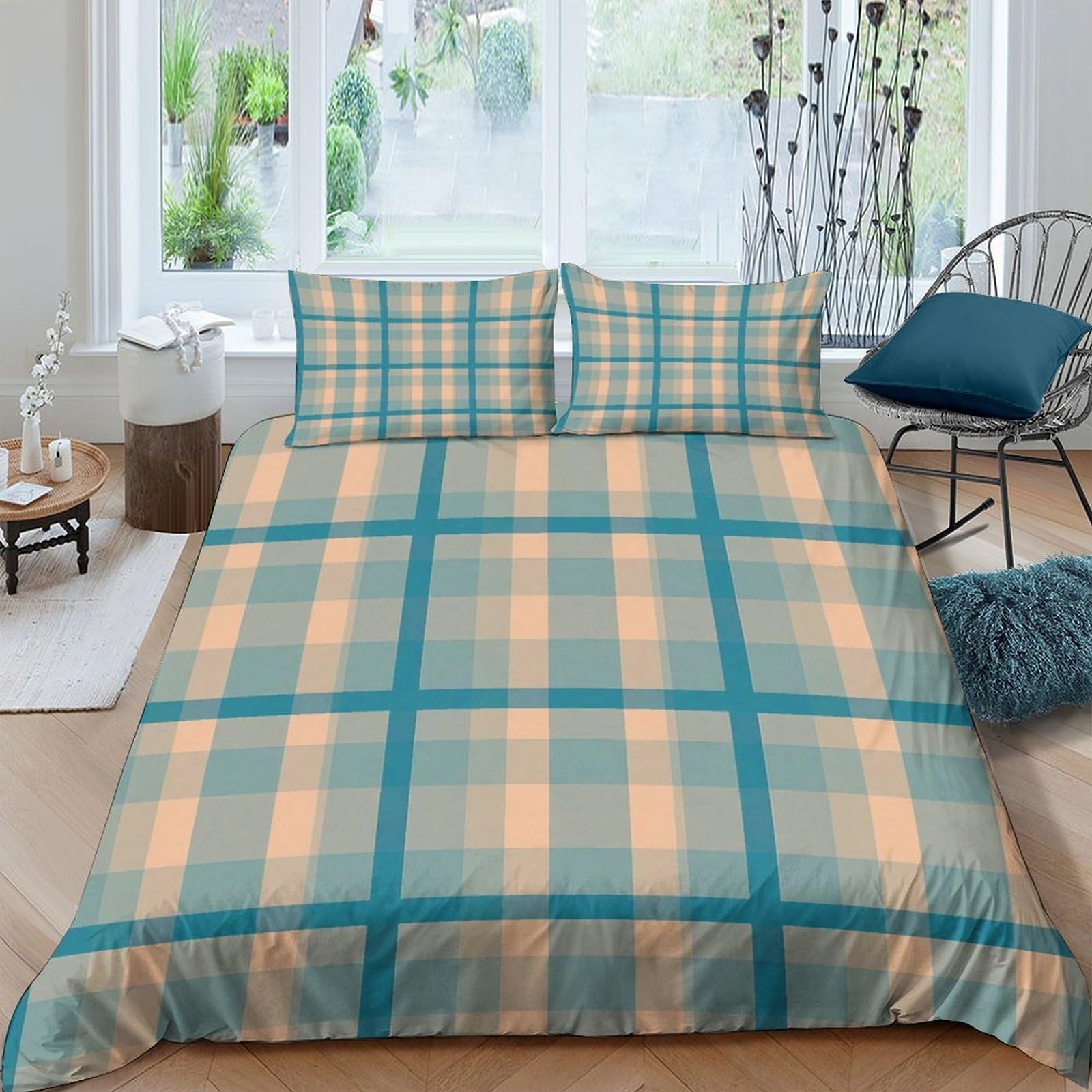 Ctjqhvkz Style-6 3D Printed Blue Yellow Plaid Fitted Sheet Microfiber Soft Breathable Checkered Mattress Cover For Bedroom Guest Room Decor Single（135X200cm）