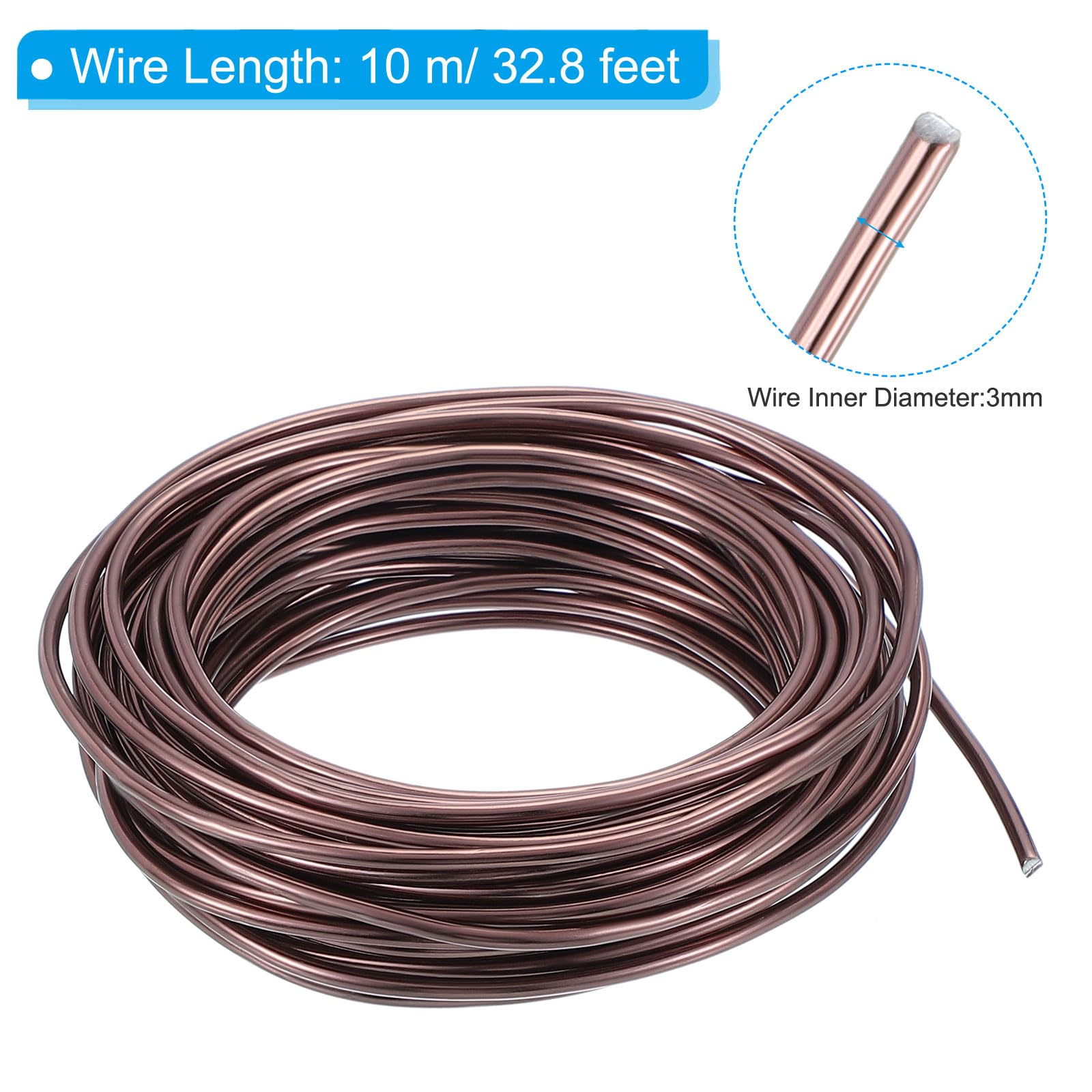 PATIKIL 3.0mm Bonsai Training Wire, 1 Roll Floral Wire Stems Anodized Aluminum Tree Wire 32.8 Feet Total for Gardening Branch Fixing, Brown