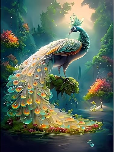 SENQAO Kits de pintura de diamantes de pavo real para adultos, pintura de diamante 5D DIY 5D Diamond Painting Peacock in Forest Diamond Art Kits
