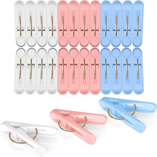 Wanglaism Clothes Pegs for Washing Line, 24 Pack Strong Grip Washing Line Pegs with Durable Rings, Rust Resistant Plastic Laundry Clips for Indoor and Outdoor Use