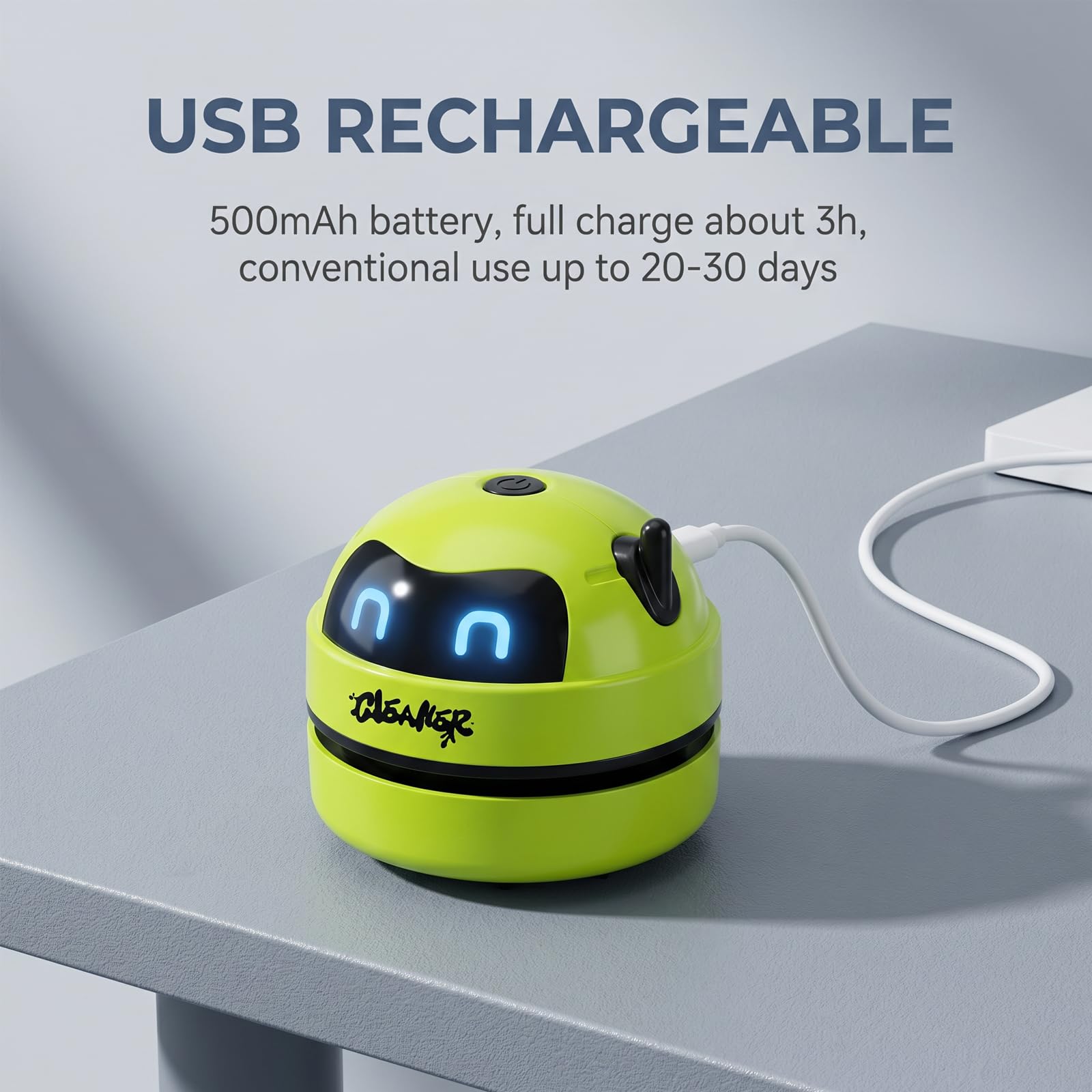 Tischstaubsauger mit 3-stufiger Saugkraft, USB Wiederaufladbar Mini Tischsauger, Hohe leistungsstarker Kabellos Staubsauger mit 40 Min Laufzeit, für Desktop, Tastatur, Büro, Auto