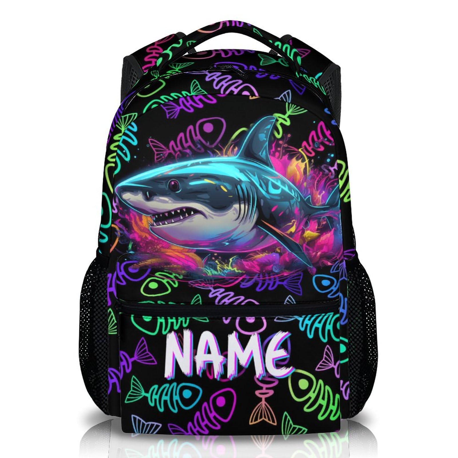 DREAMUGIFT Kids School Backpack, Custom Shark Backpacks, Boys Gift, 17 Inch Personalized Colorful Boys Bookbags for Elementary Kindergarten School