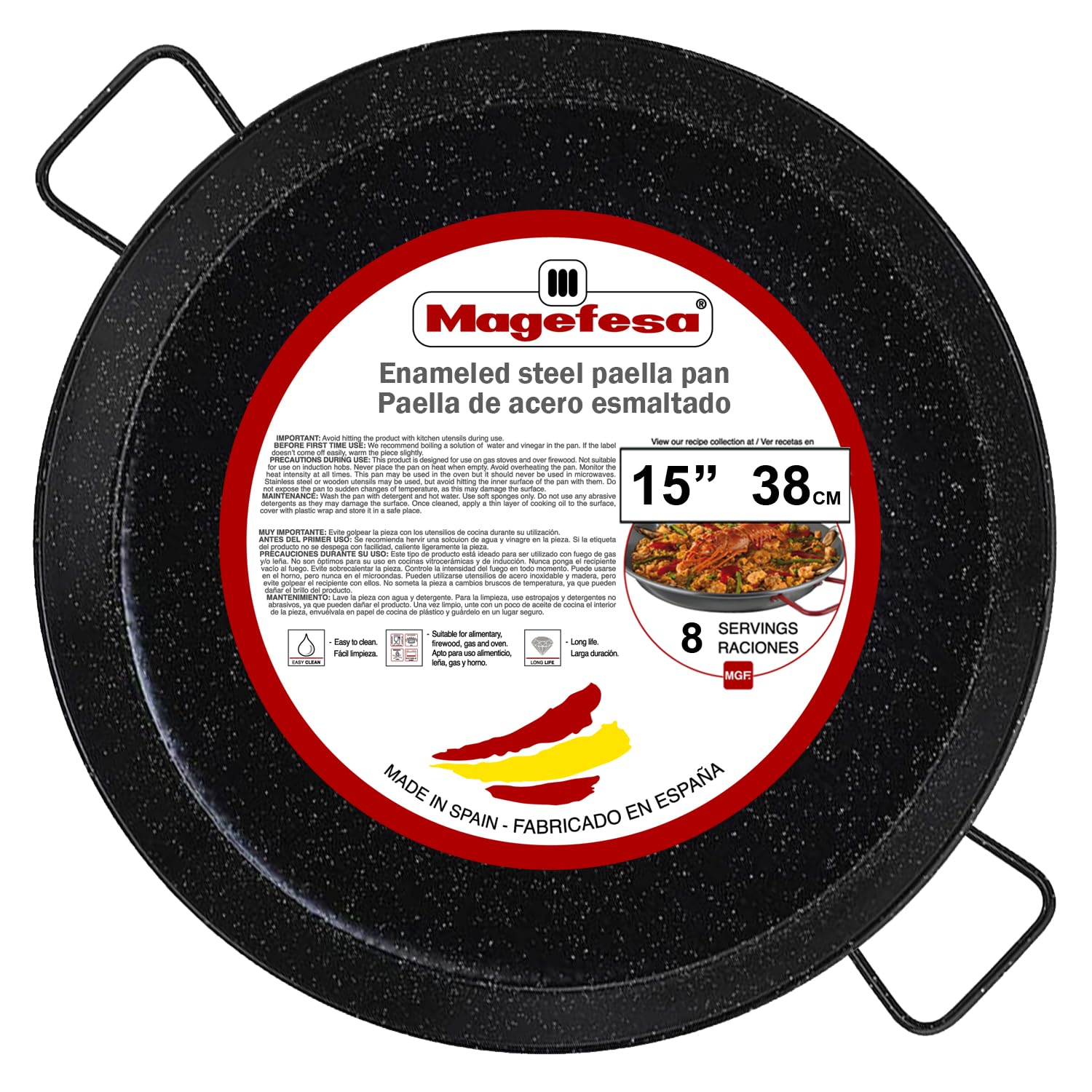 MageFesa Enameled Steel Paella Pan, 15 Inch by Magefesa