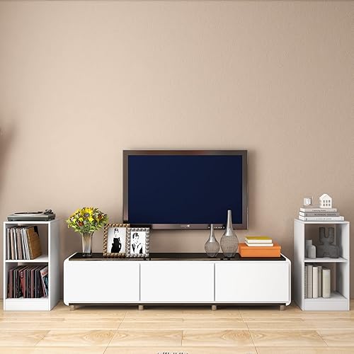 Miniatura 2 de Tangkula Juego de 2 estanterías de 2 cubos, 2 estantes con dispositivo anticaída, estante pequeño para espacios pequeños, estantería abierta de