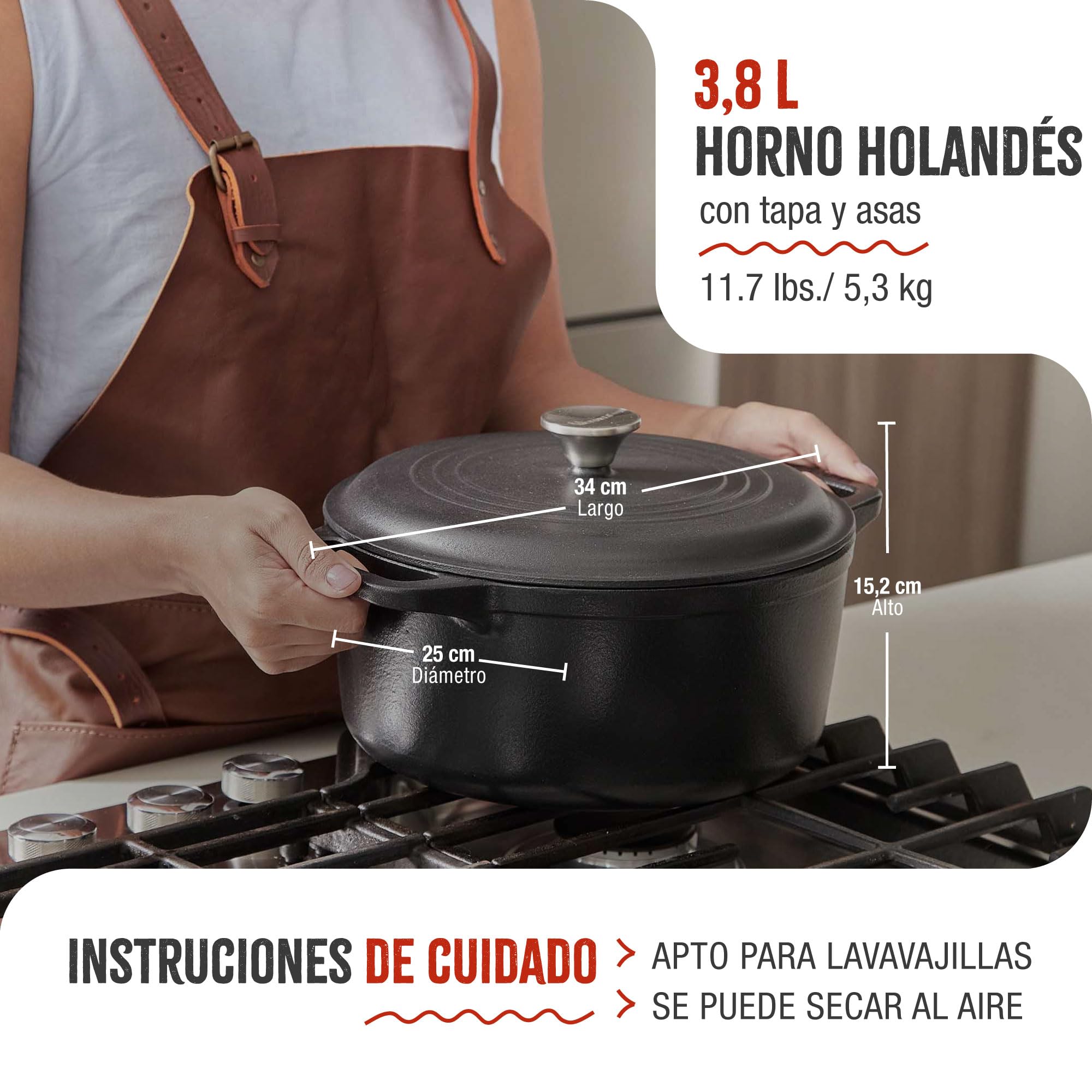 Victoria Horno Holandés Inducción Hierro Fundido Esmaltado 25cm, Cocotte 3,8L, sin PTFE ni PFOA, Apto para Fuego, Barbacoa, Horno, Vitrocerámica, Gas