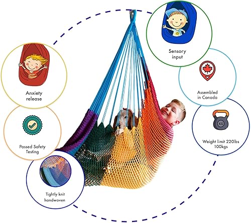 Miniatura 5 de DreamGYM Silla columpio hamaca - Columpio de terapia - Columpio sensorial para adultos y niños - Arco iris