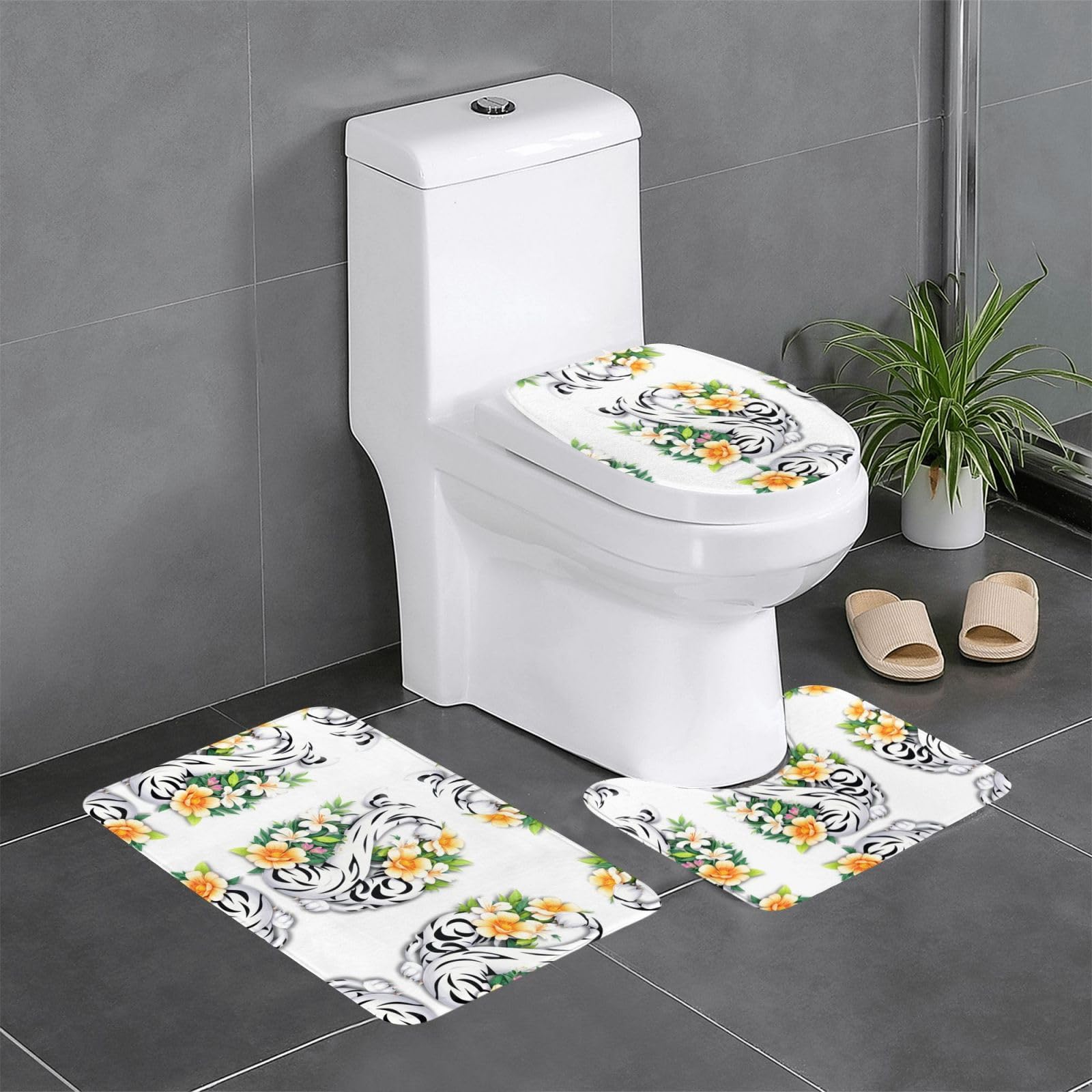 Tapis de salle de bain antidérapants 3 pièces ensemble WC et meuble-lavabo