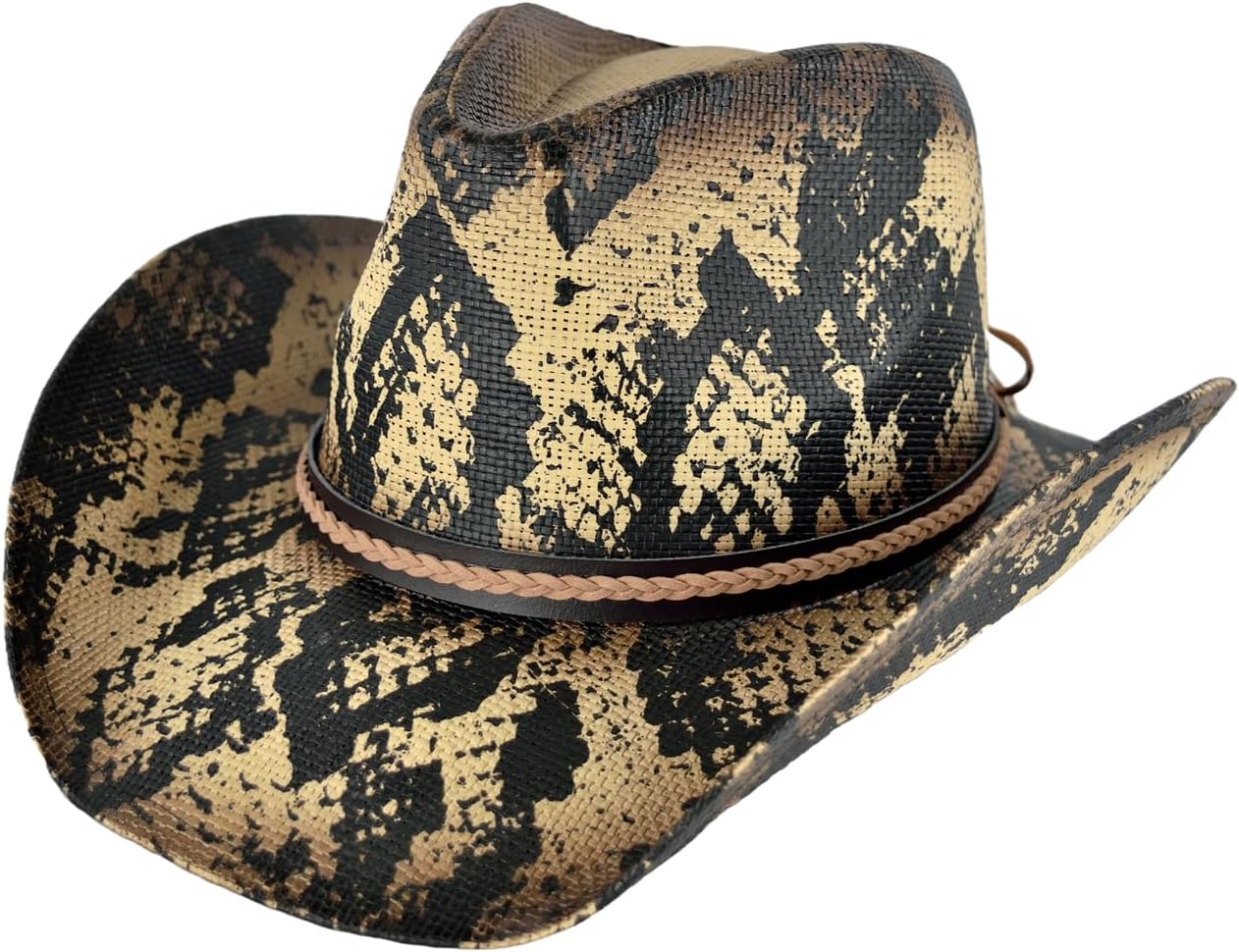 Snakeskin Print Cowboy Western Hat for Men and Women Faux Snakeskin Tan/Black